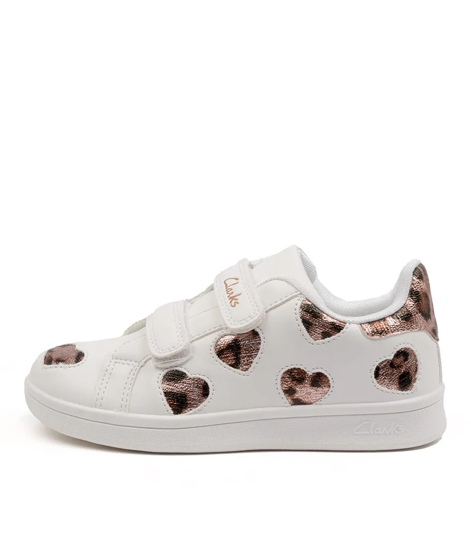 CLARKS Dixie Sml Jnr Wht-leopard