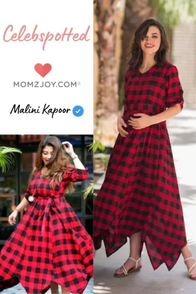 Classic Ruby Red Plaid Maternity & Nursing Maxi