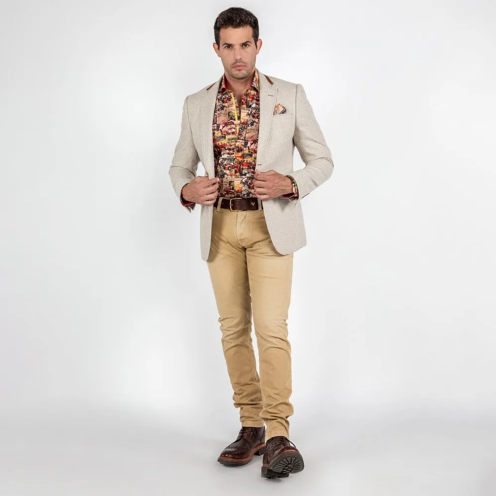 Claudio Lugli Slim Vintage Monaco Car Racing Lining Tailored Jacket CL2323 Beige