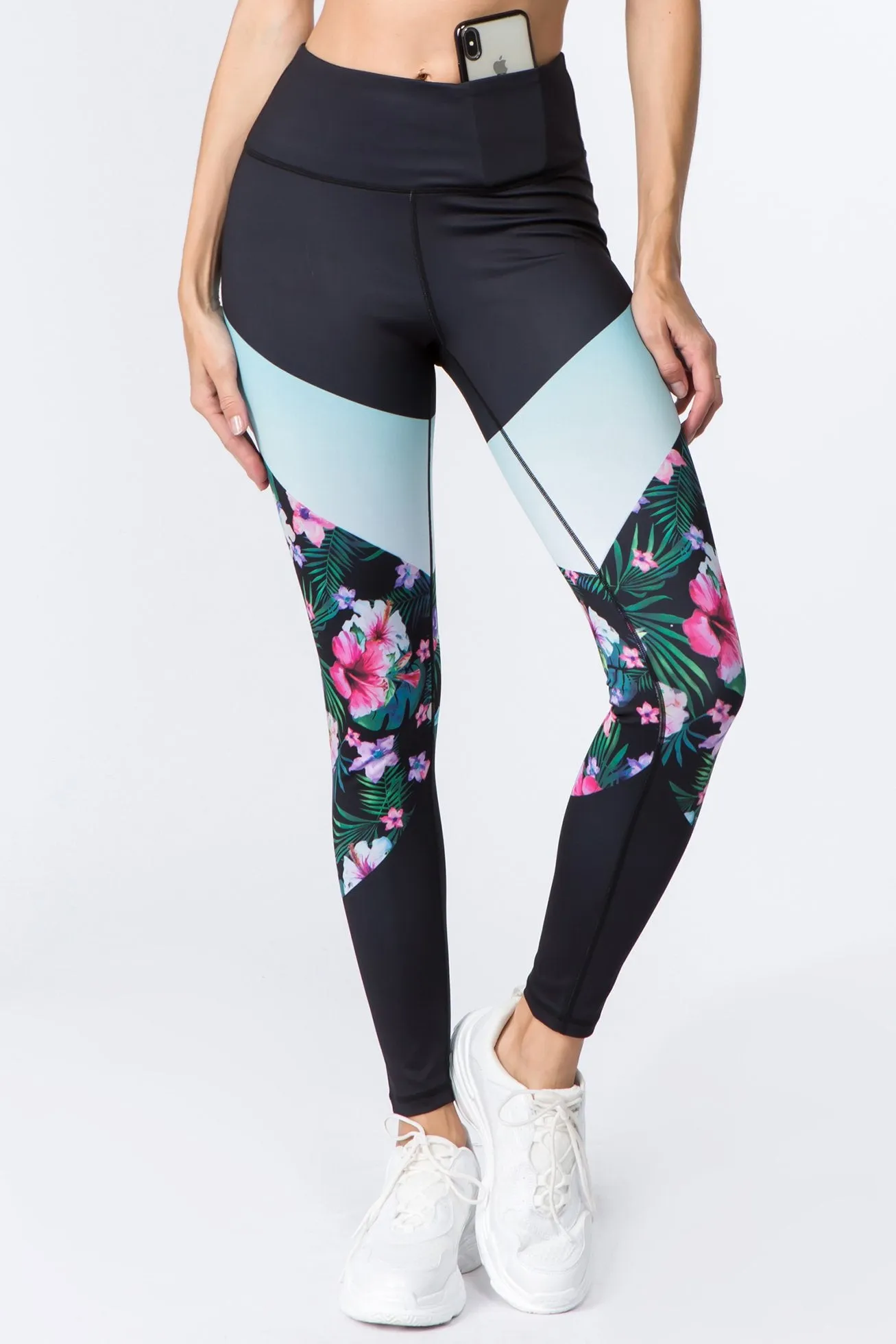 Color Block Island Floral Patterned Active Leggings