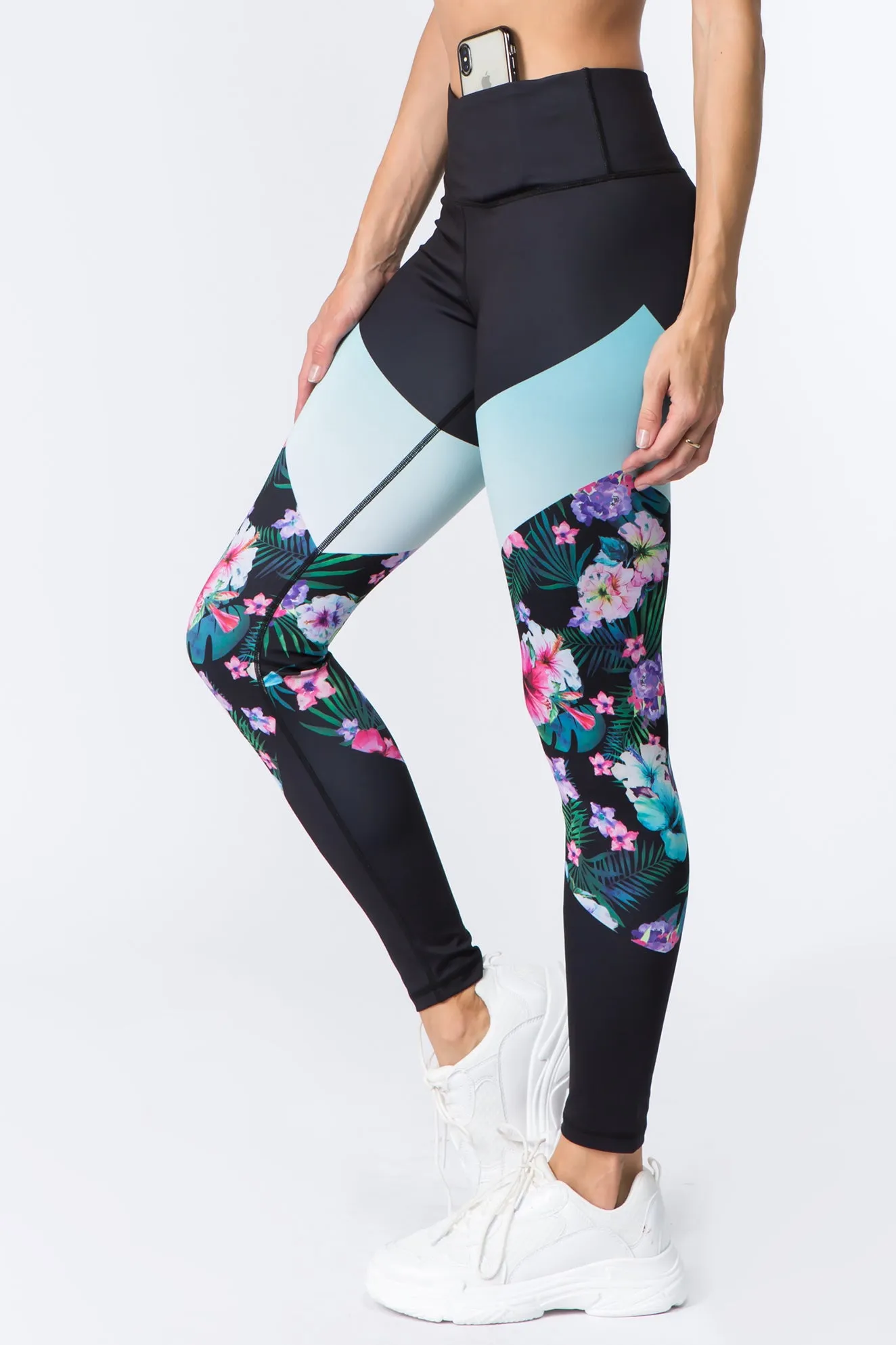 Color Block Island Floral Patterned Active Leggings