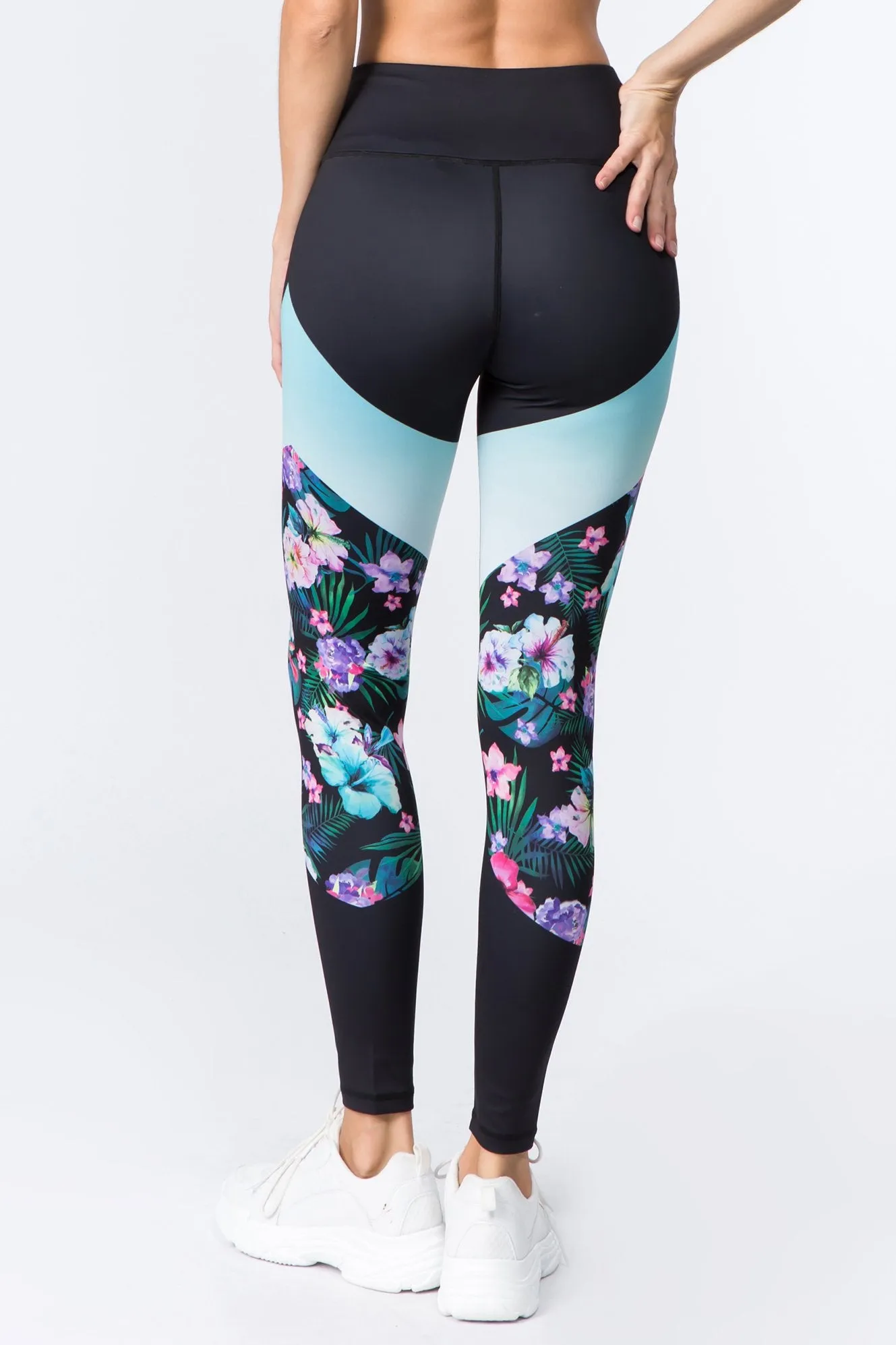 Color Block Island Floral Patterned Active Leggings