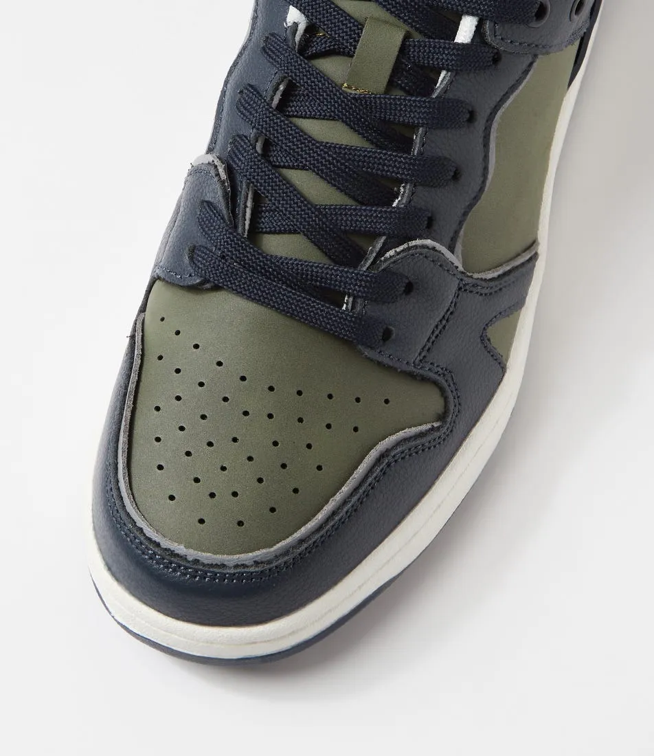 COLORADO Retro Navy Green Leather Sneakers