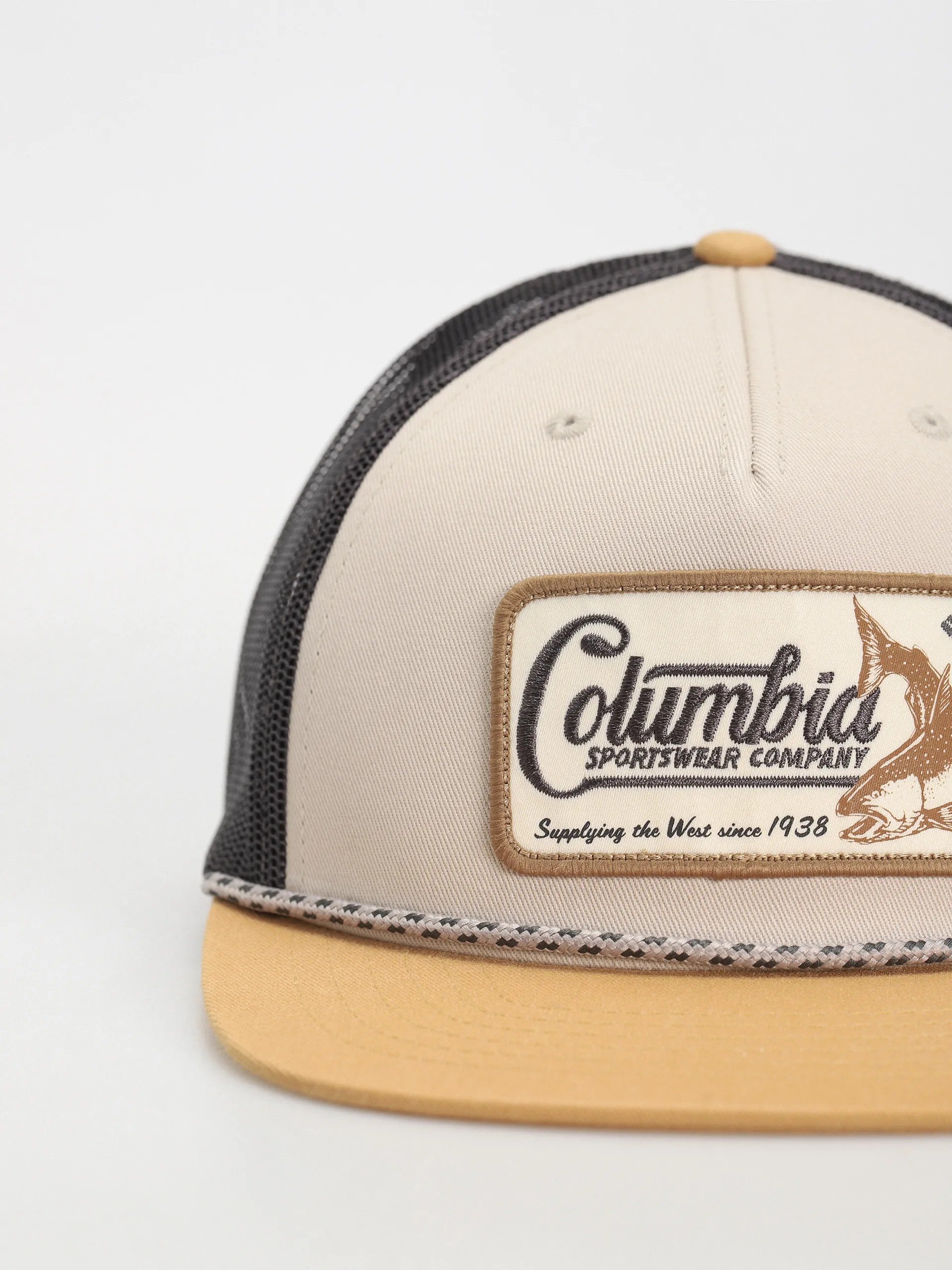 Columbia Flat Brim Snap Back Cap (dark stone/light camel/west fish)