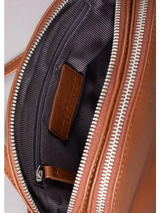 Coniston Duo Leather Curved Cross Body Bag in Tan