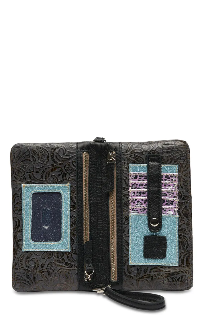 Consuela Steely Charcoal Floral Tooled Leather Uptown Crossbody Bag