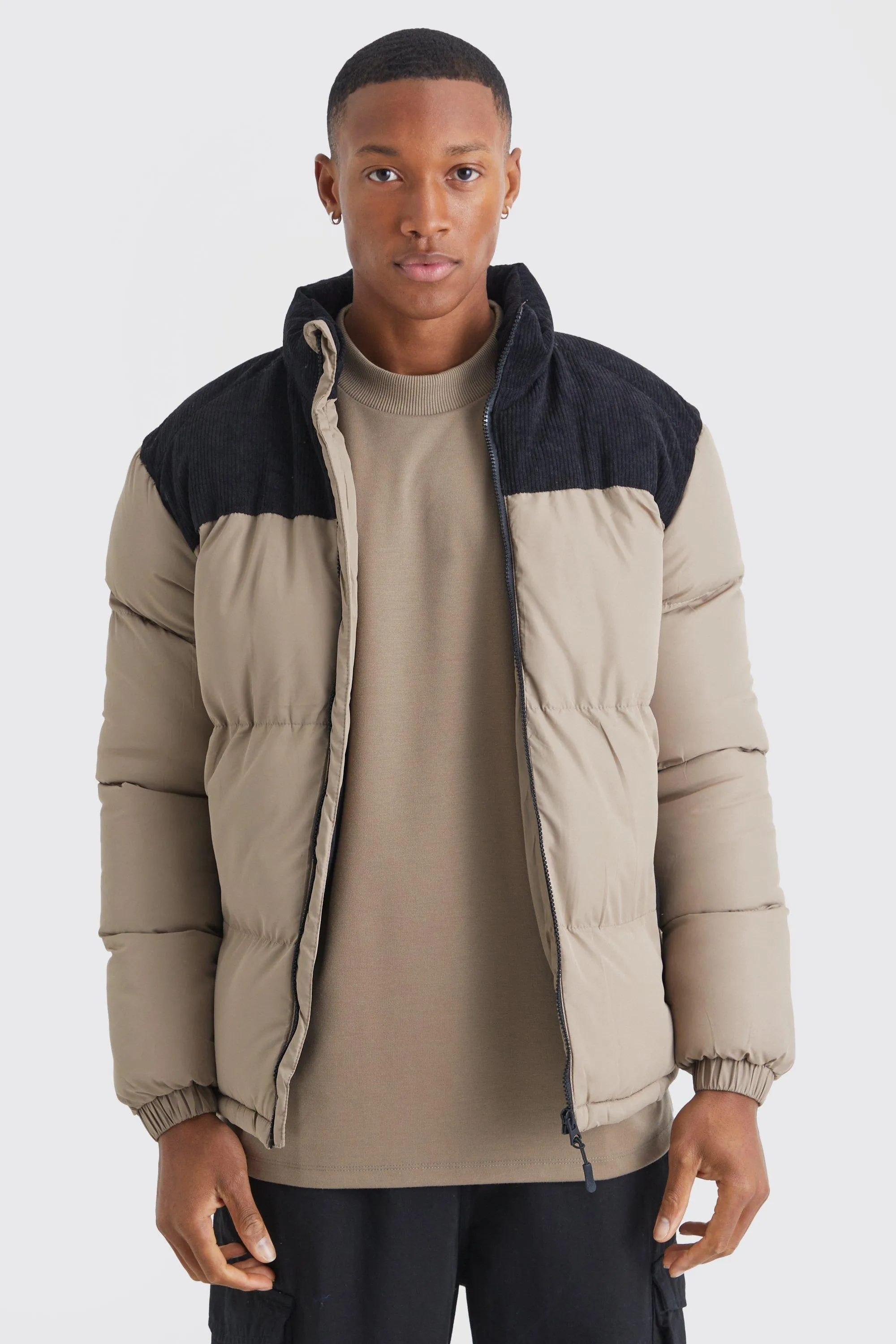 Cord Panel Color Block Puffer