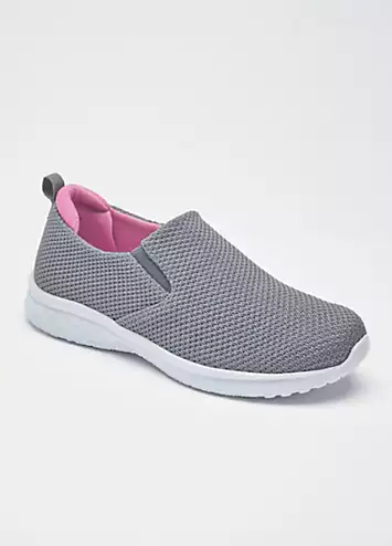 Cotton Traders Grey Lightweight Memory Foam Slip-On Trainers | Grattan