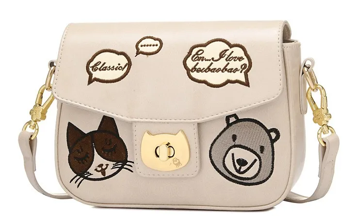 Cream Black Pink Dog Cats Buckle Retangular Cross Body Strap Bag Handbag