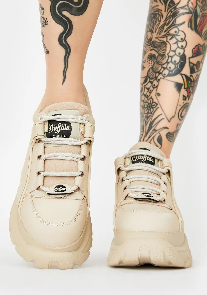 Cream Classic Low Leather Sneakers-