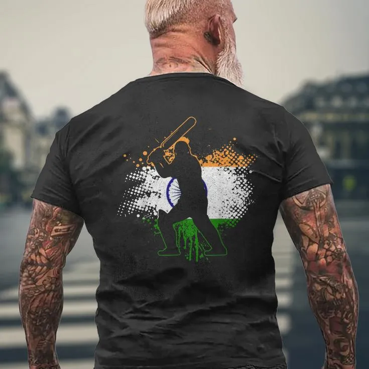 Cricket Player Indian Flag Vintage Cricket India Men's T-shirt Back Print