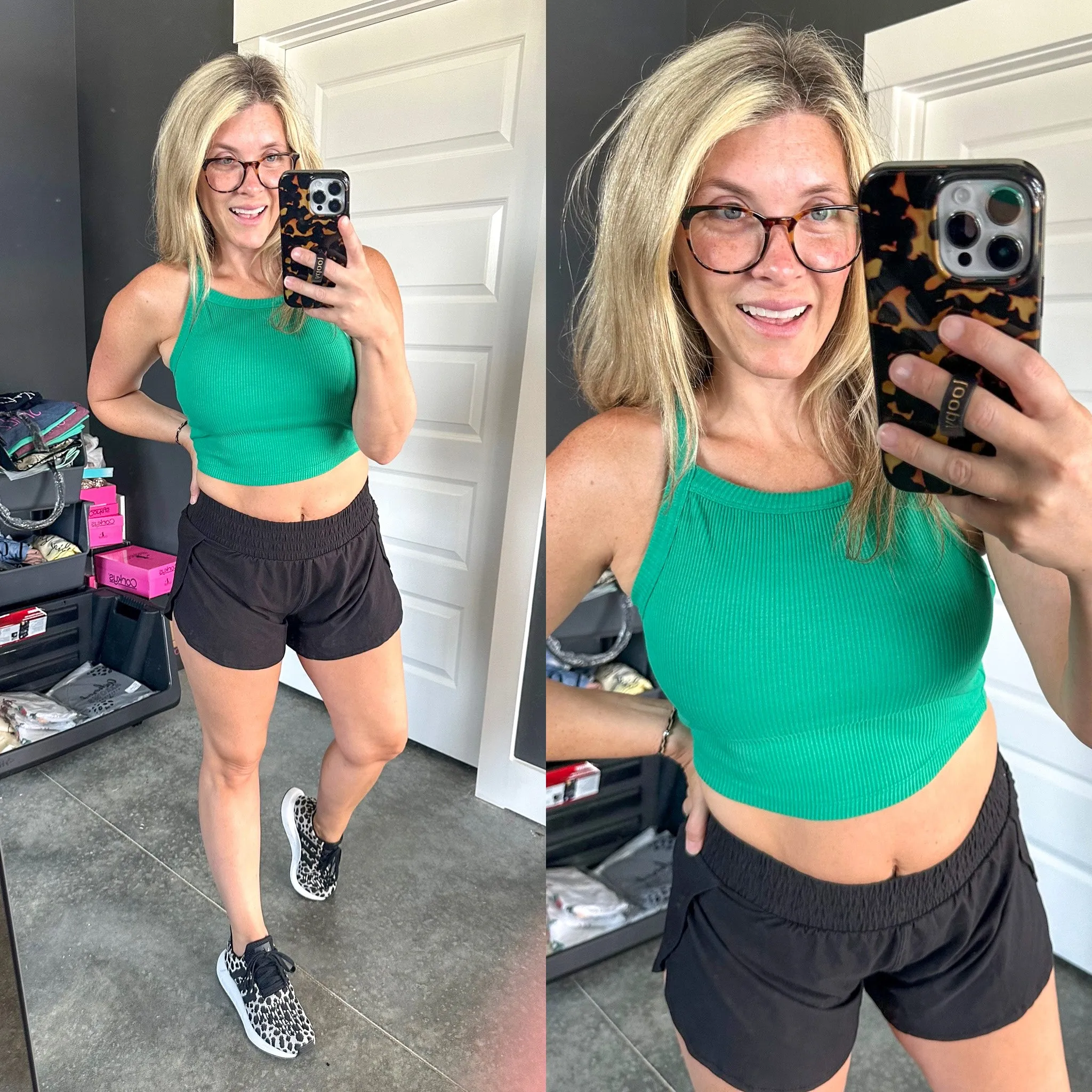 Cropped Sleeveless Top In Kelly Green With Removable Pads