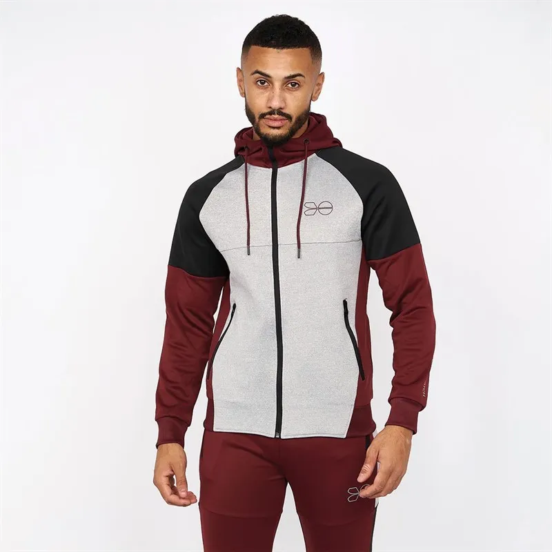 Crosshatch Mens Purbeck Tricot Panel Tracksuit Burgundy/Grey