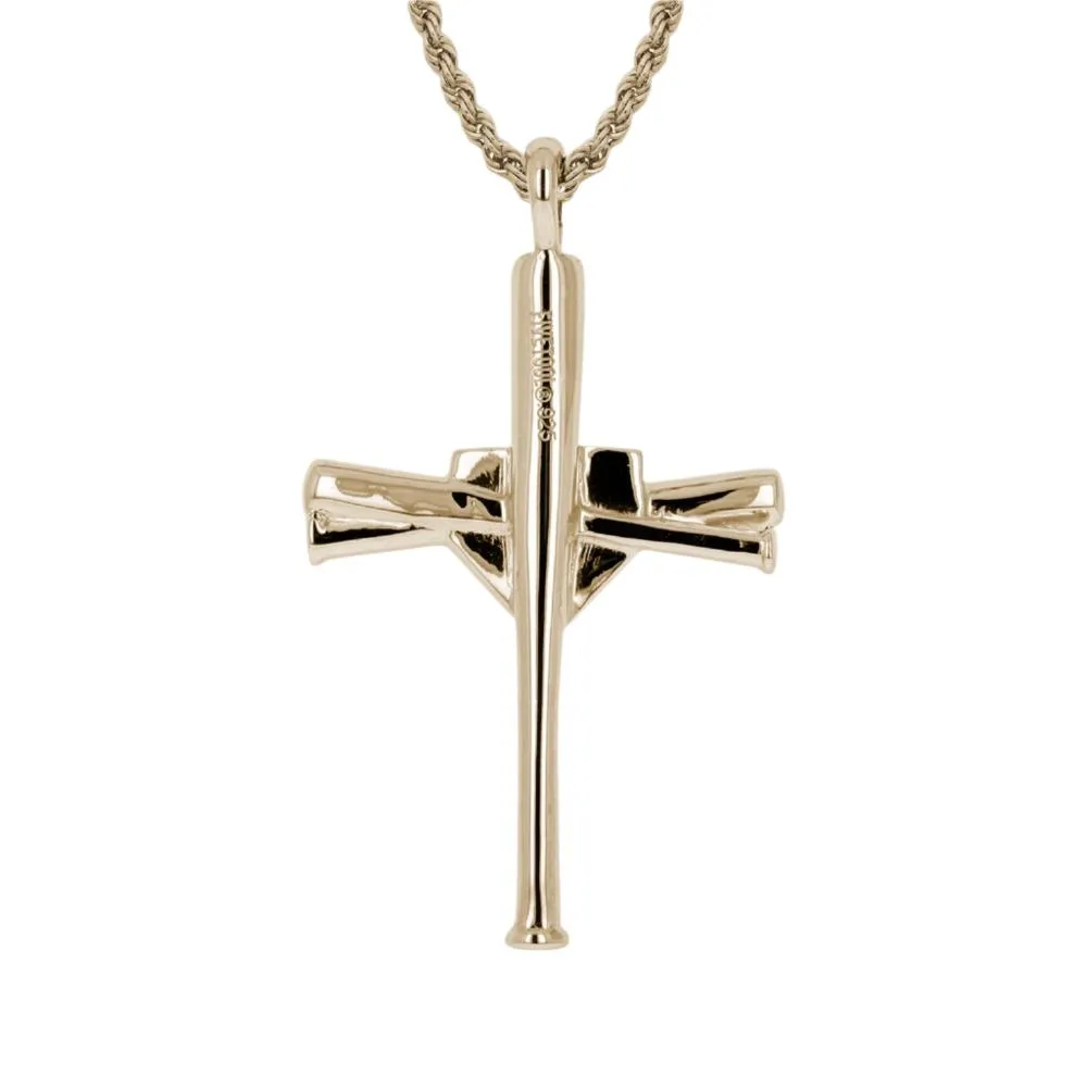 Custom Number Baseball Bat Cross Necklace | Gold
