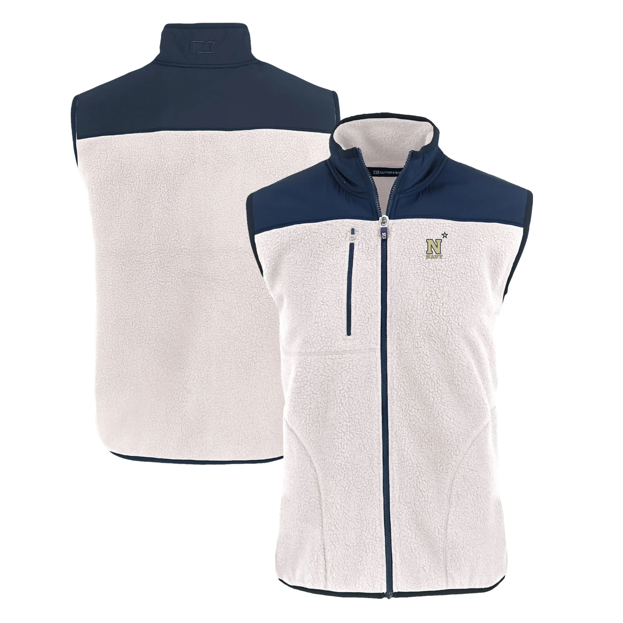 Cutter & Buck  Navy Midshipmen Oatmeal Cascade Eco Sherpa Fleece Full-Zip Vest
