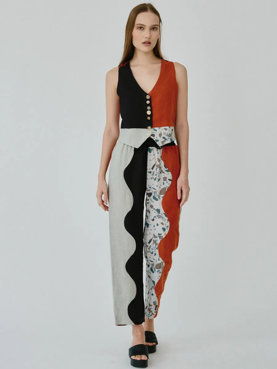 Daphne Colour Block Linen Waistcoat