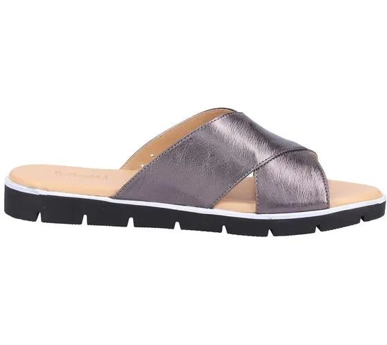 Darkwood mules pour femmes en cuir nappa pantoufles d'été en cuir véritable 8010W 86PA noir métallisé