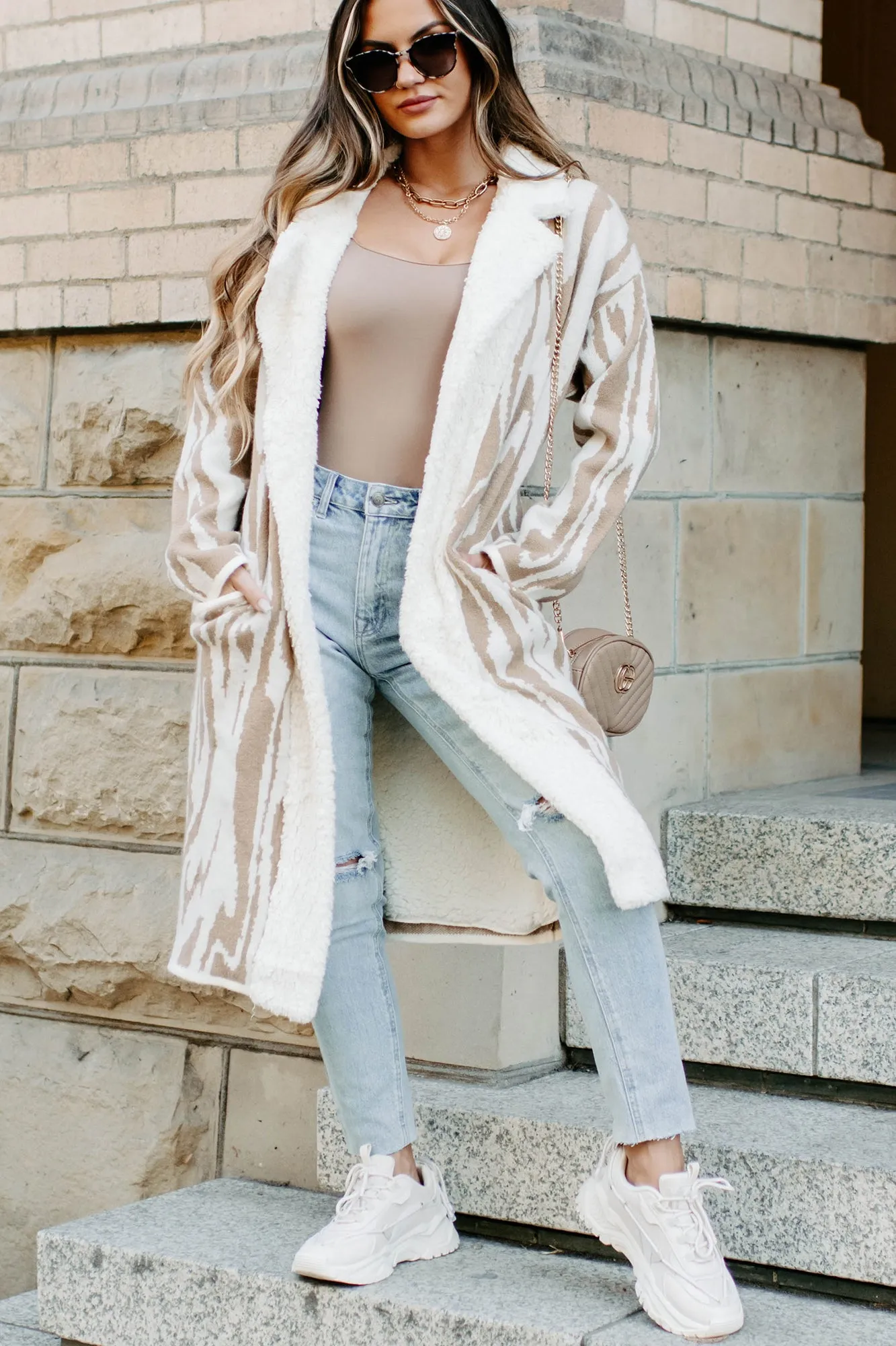 Deep In My Thoughts Sherpa Lined Cardigan (Cream/Tan)