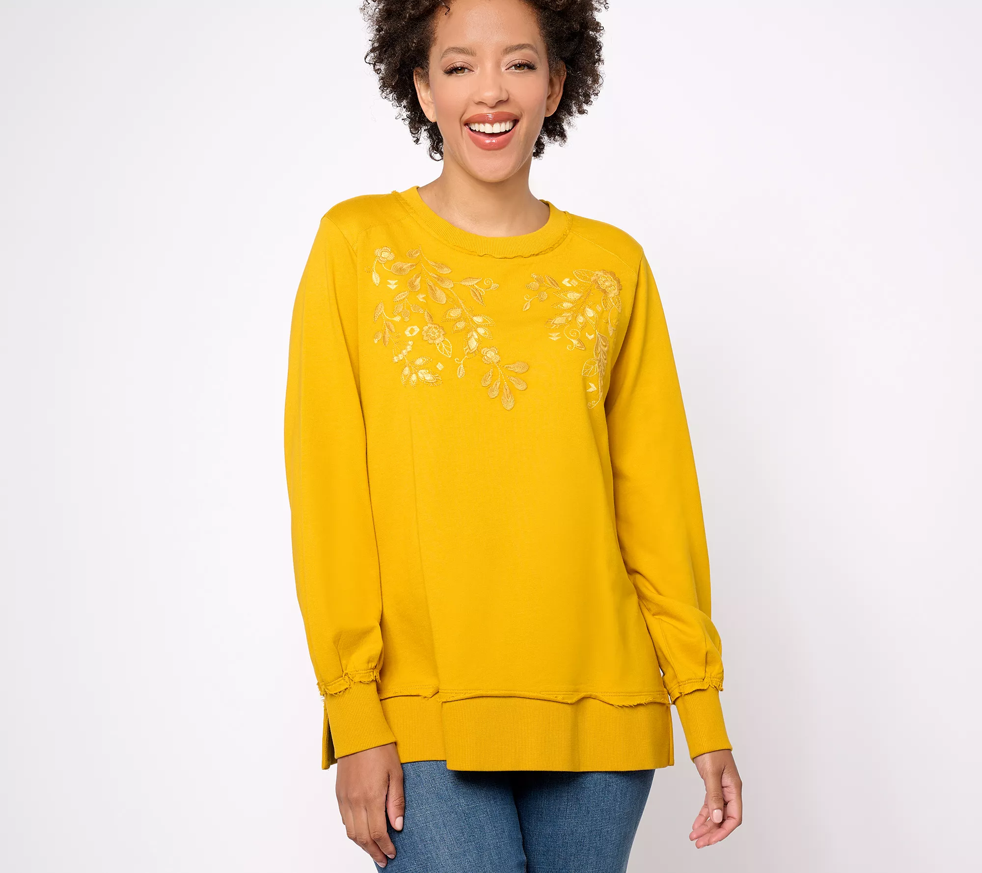Denim & Co. Canyon Retreat Embroidered Detail Pullover