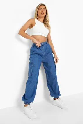 Denim Elasticated Cuff Joggers With Pockets