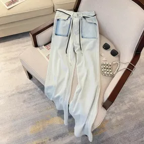 Design sense Hong Kong style washed high-waist straight wide-leg pants for women summer 2023 new chic loose floor-length long pa