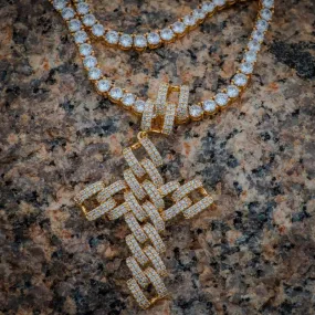 Diamond Cuban Link Cross in Yellow Gold