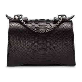 --Diavolino Piccolino Black Snake Leather Shoulder Bag-