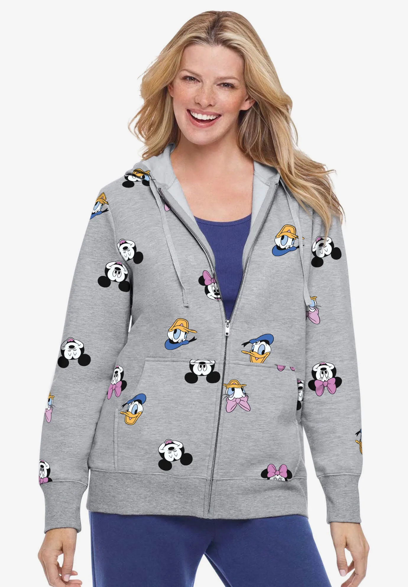 Disney Women's Zip Up Fleece Hoodie Mickey Mouse and Friends All Over Print