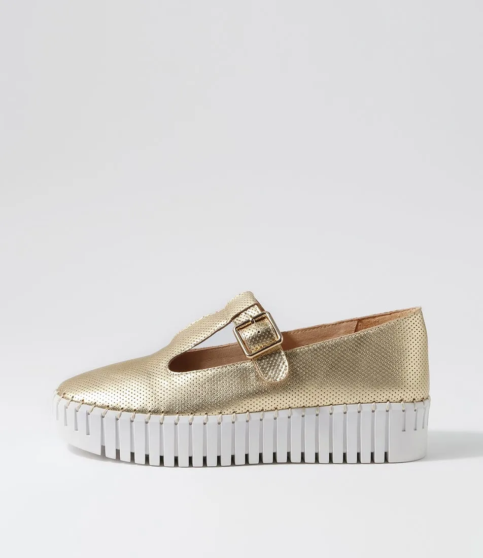 DJANGO & JULIETTE Baholt Gold White Leather Sneakers