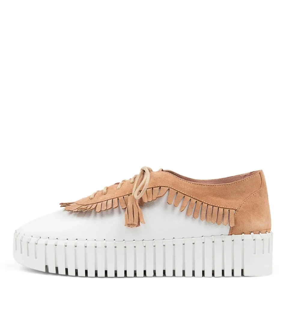 DJANGO & JULIETTE Brecken White Tan Leather Sneakers