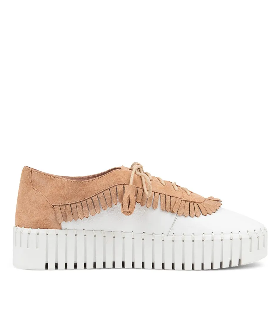 DJANGO & JULIETTE Brecken White Tan Leather Sneakers