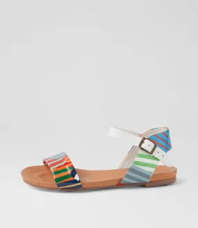 DJANGO & JULIETTE Jinnit White Stripe Multi Patent Leather Sandals
