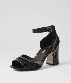 DJANGO & JULIETTE Kage Black Mix Suede Leather Sandals