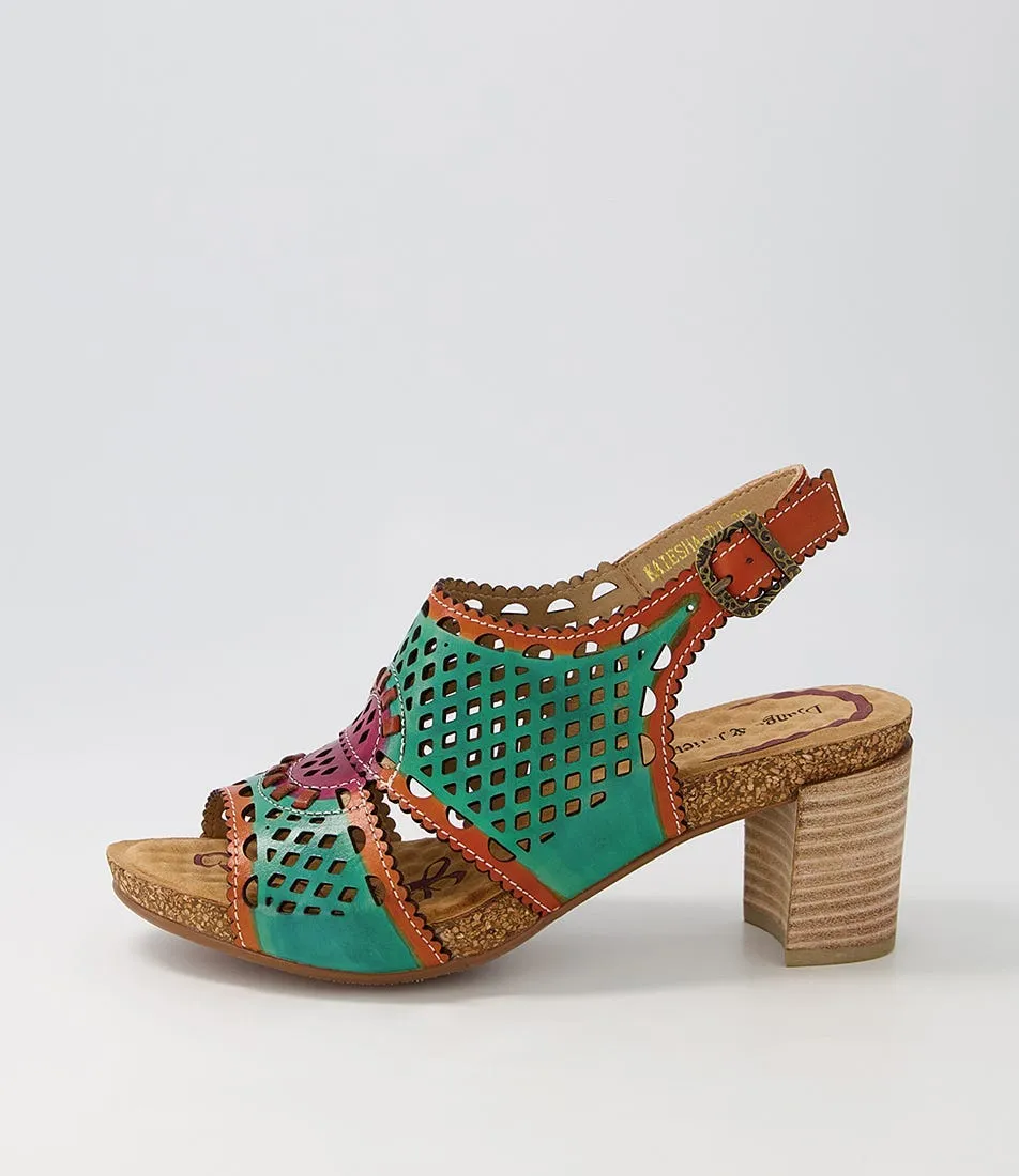 DJANGO & JULIETTE Kaiesha Orange Green Multi Leather Sandals