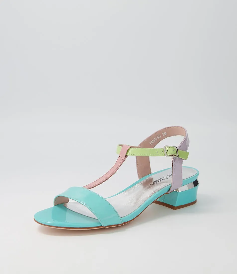 DJANGO & JULIETTE Taner Aqua Pink Patent Multi Sandals
