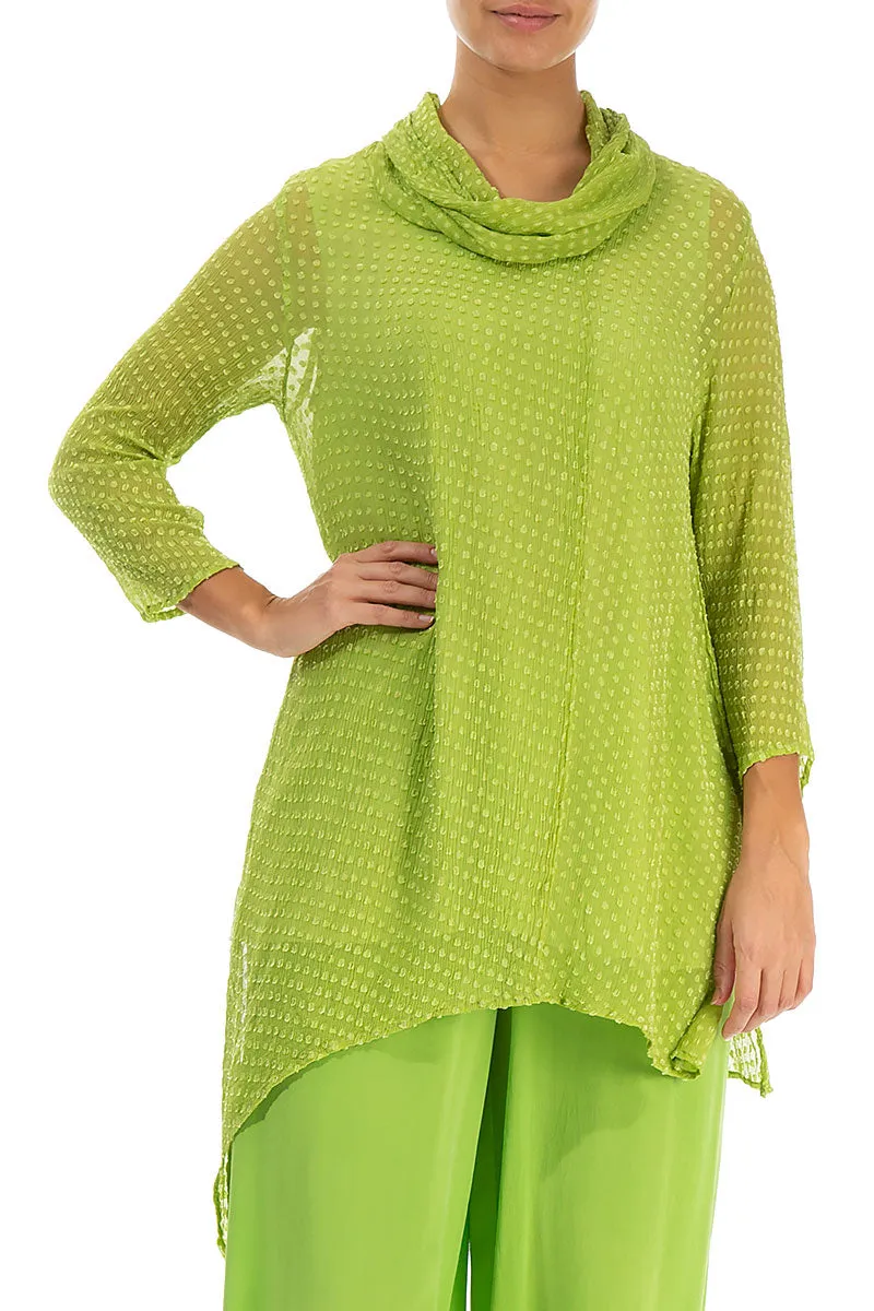 Dotty Asymmetric Green Silk Tunic