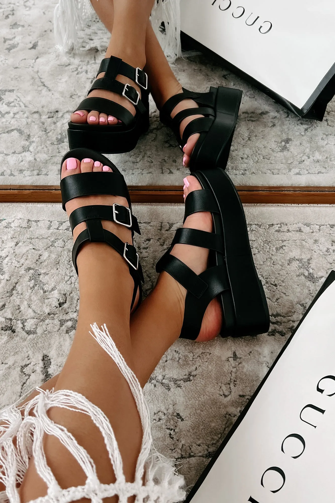 Drifting Away Platform Sandals (Black)