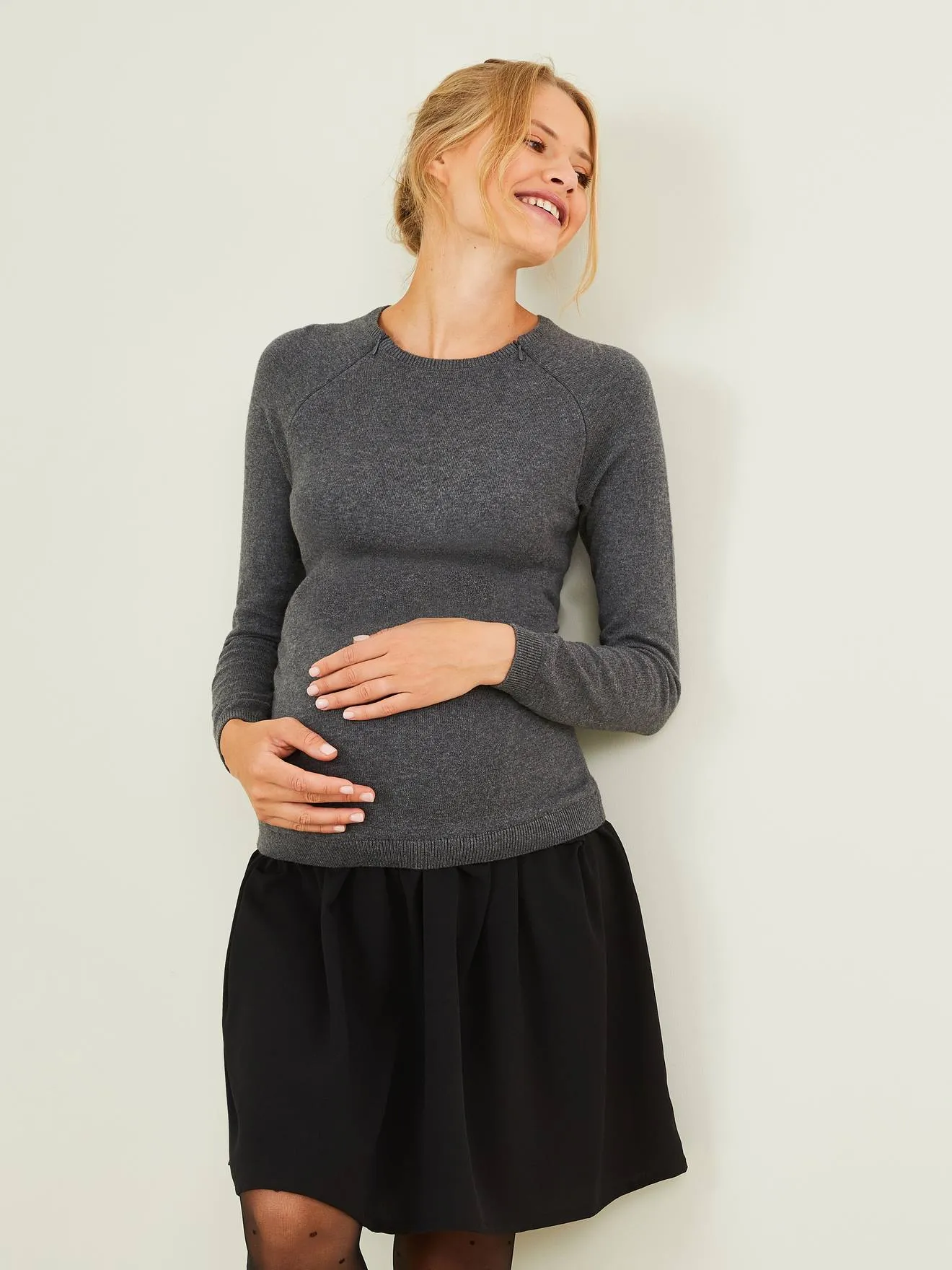 Dual Fabric Dress, Maternity & Nursing - grey anthracite
