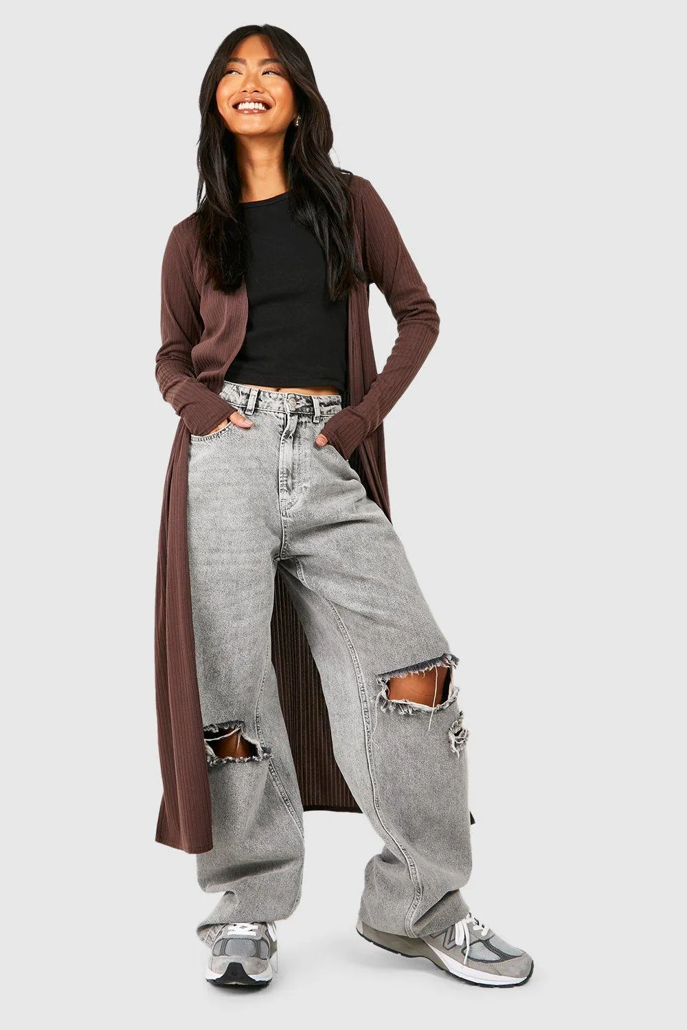 Edge To Edge Rib Knit Midi Cardigan