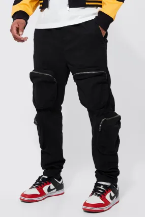 Elastic Waist Slim 4 Zip Pocket Cargo Pants