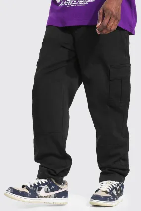 Elastic Waist Straight Leg Twill Cargo Pants