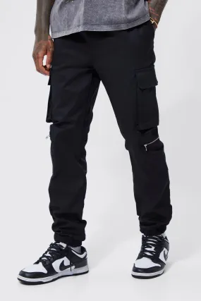 Elasticated Waist Multi Pocket Zip Cargo Pants