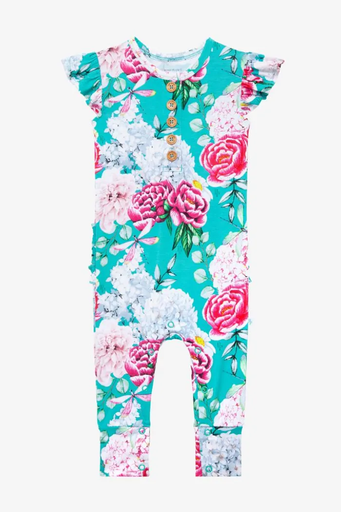 Eloise Ruffled Capsleeve Henley Romper
