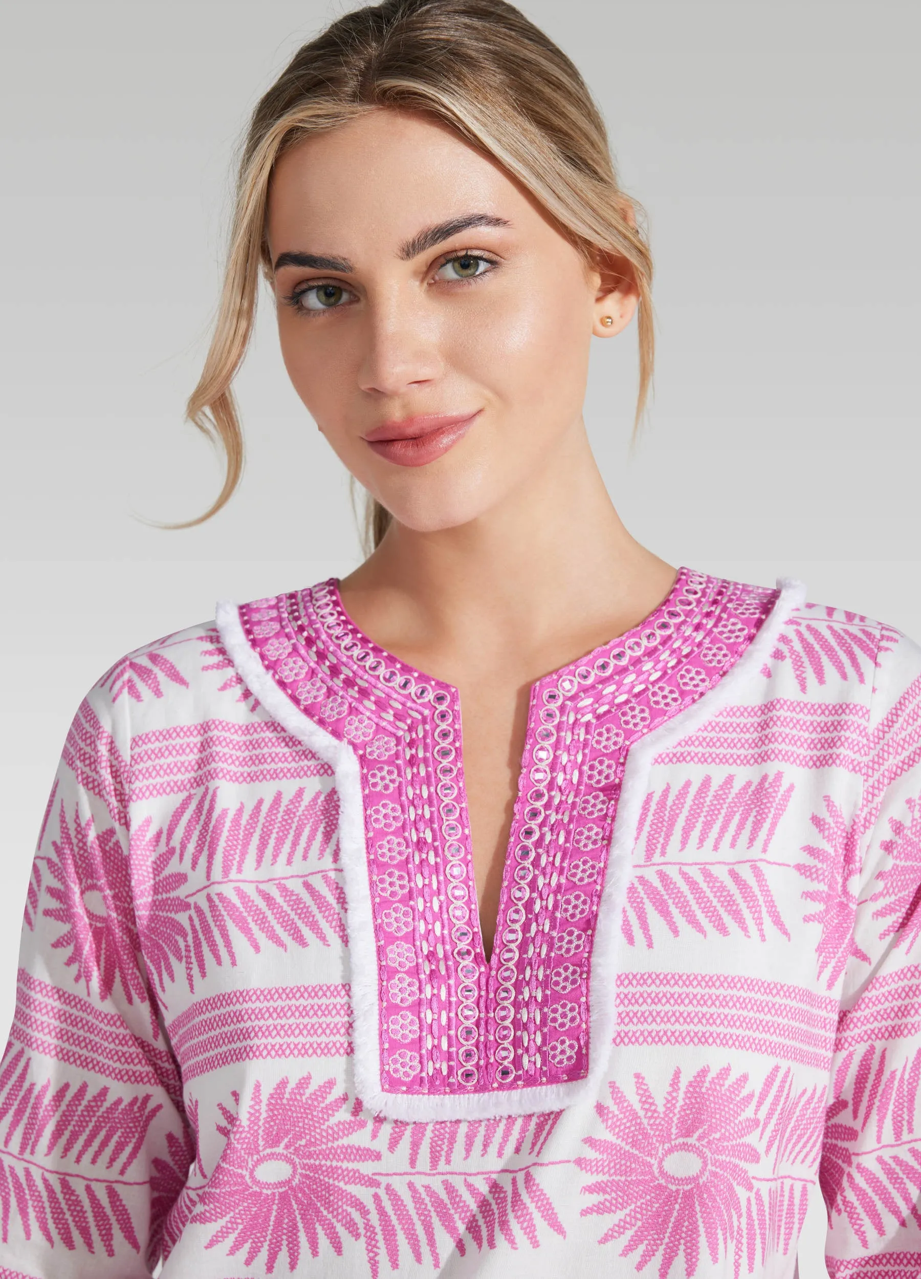Embroidered Flower Tunic Dress