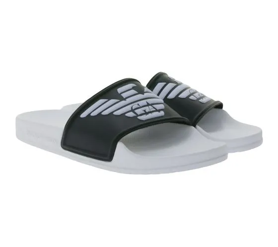 Emporio Armani Sliders Mules pour hommes Chaussures de bain Pantoufles de bain d'été XN747 XVPS07 D850 Blanc/Noir