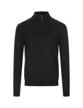 FEDELI Dark Blue Half-Zip Favonio Pullover In Silk and Cashmere