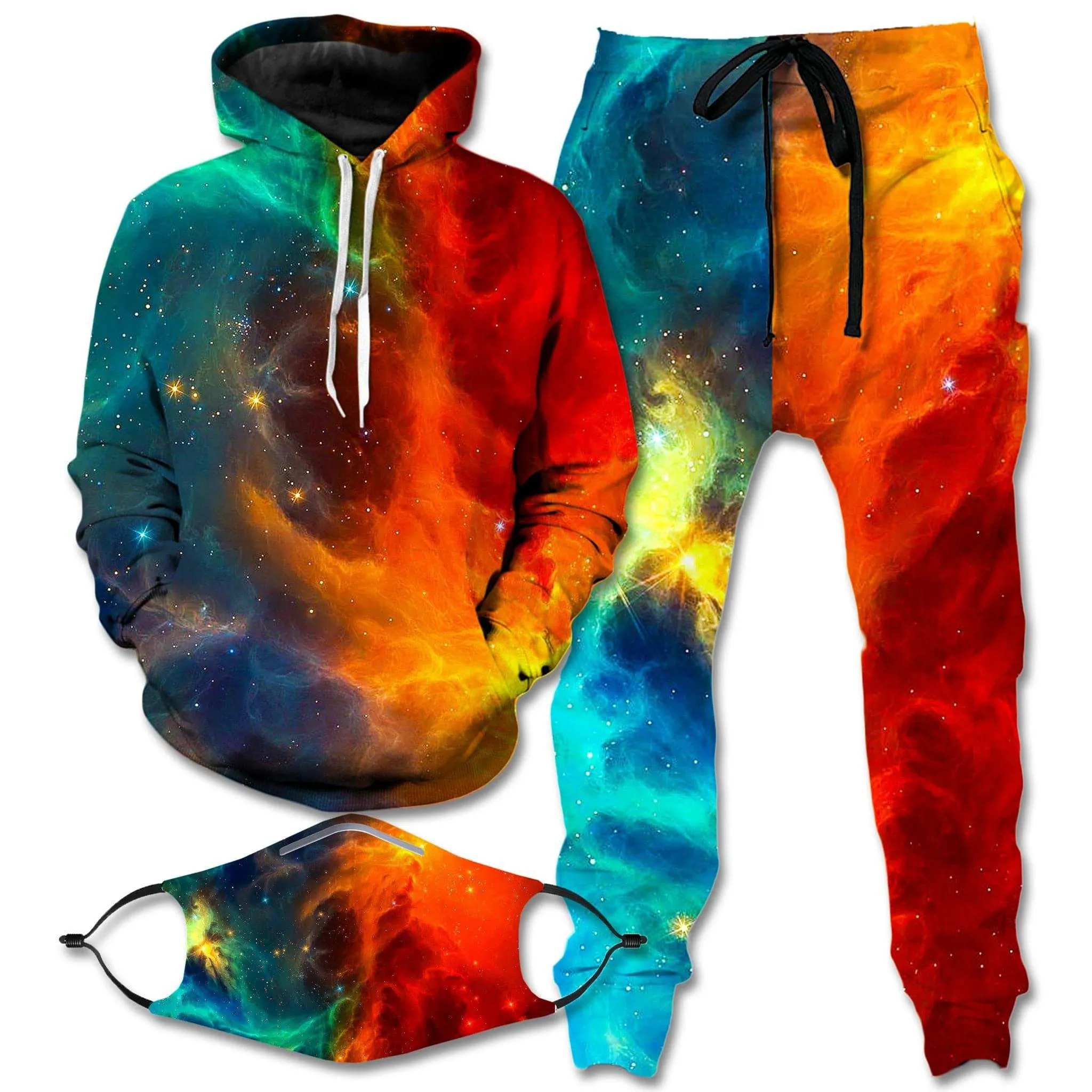 Fire and Ice Galaxy Hoodie and Joggers with PM 2.5 Face Mask Combo