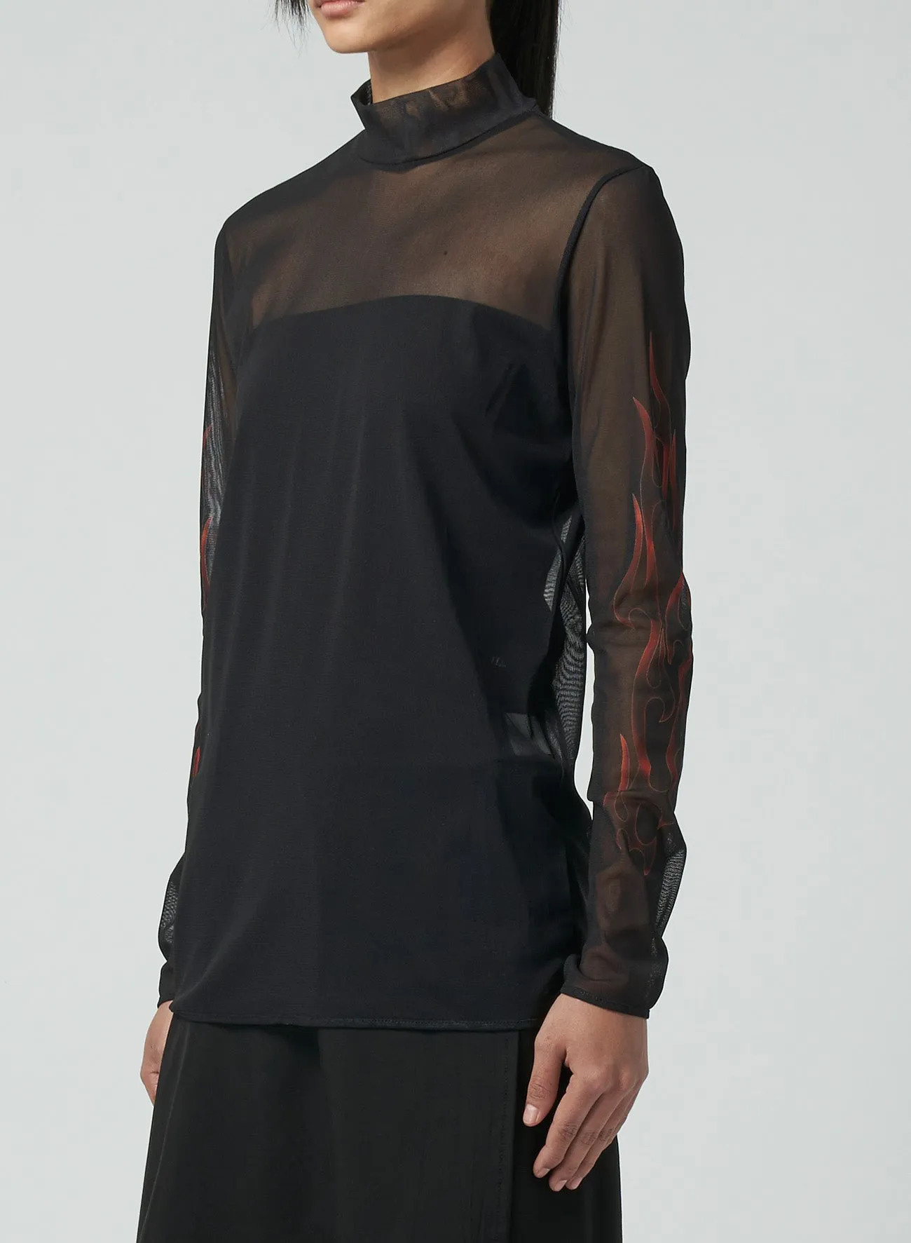 FIRE PRINT TOP WITH MOCK TURTLENECK