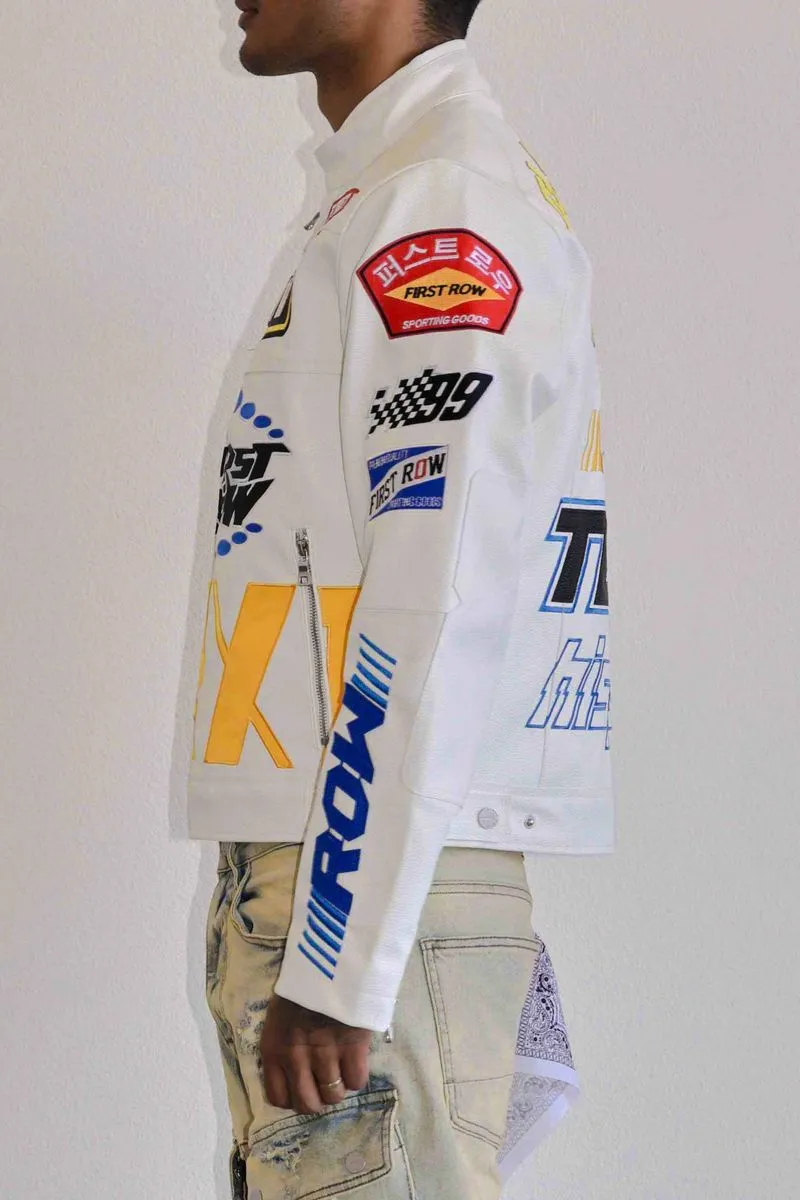 First Row Motor Racing Leather White Jacket 