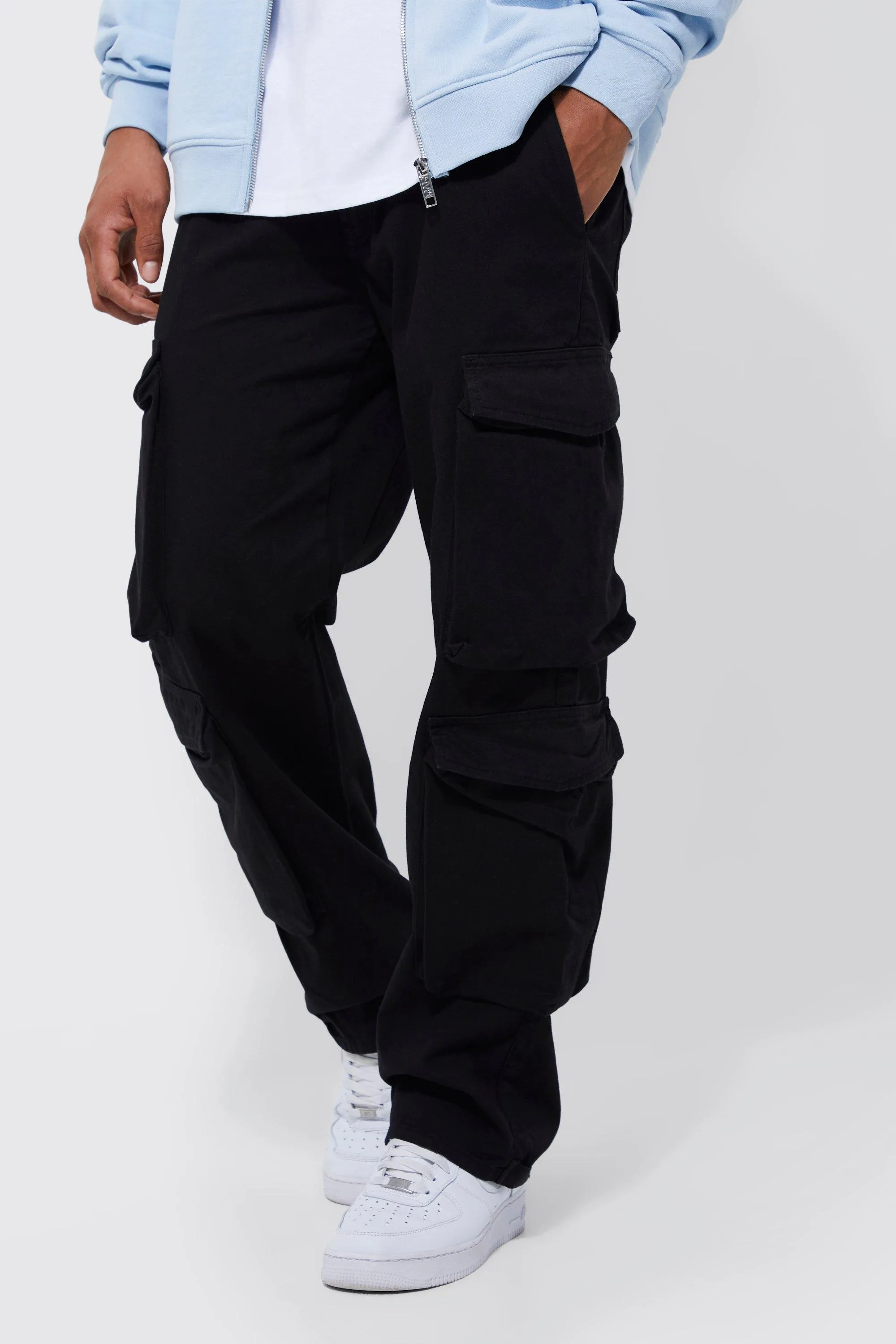 Fixed Waist Relaxed Peached Twill 3d Multi Pocket Cargo Pants